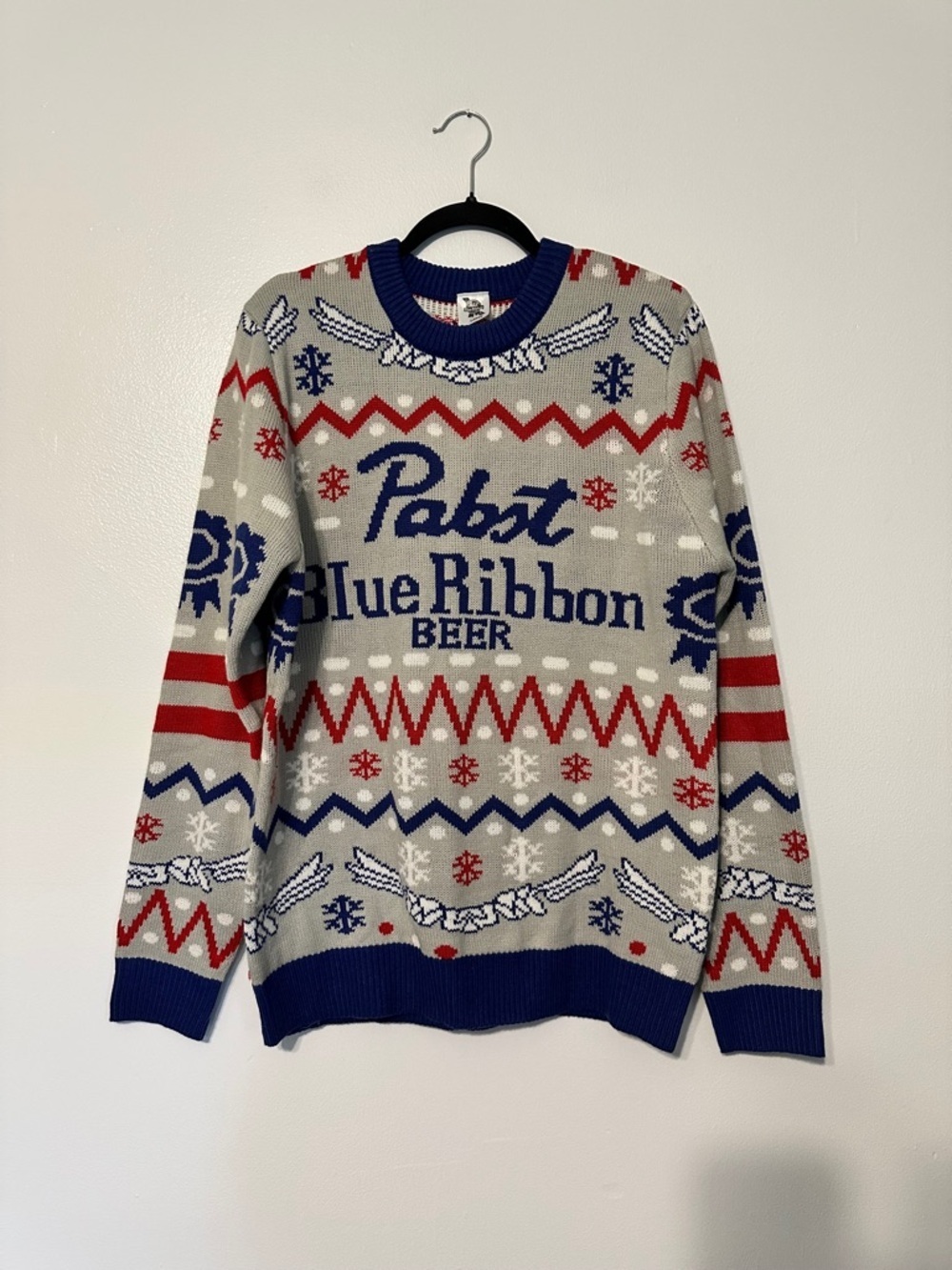 Pabst Blue Ribbon PBR Ugly Christmas Sweater Grey size Large